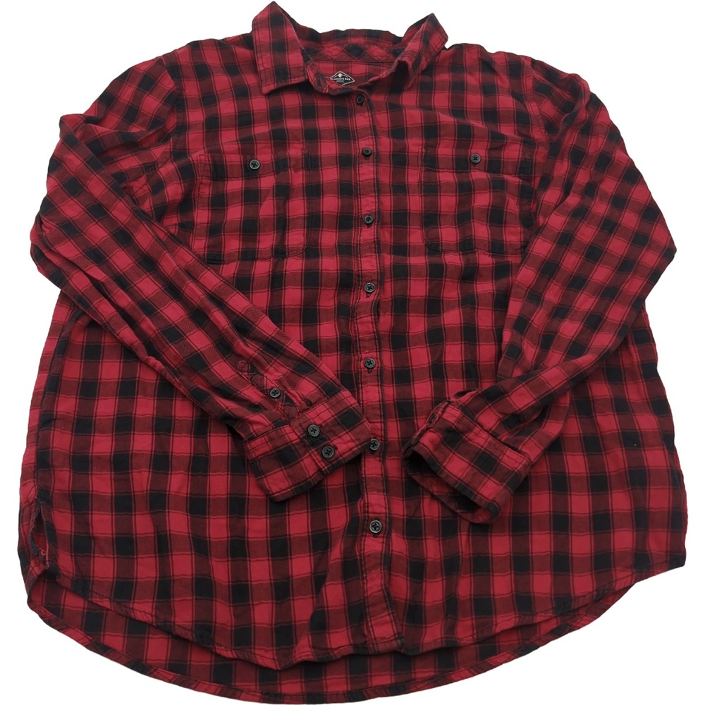 St Johns Bay Mens XL Red Black Buffalo Plaid Flannel Button Down Shirt Cotton